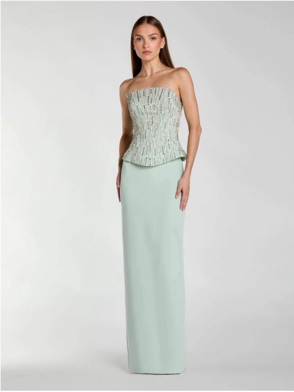Mac Duggal 2366 Mint Green Embellished Strapless Column Gown Sz 4 New